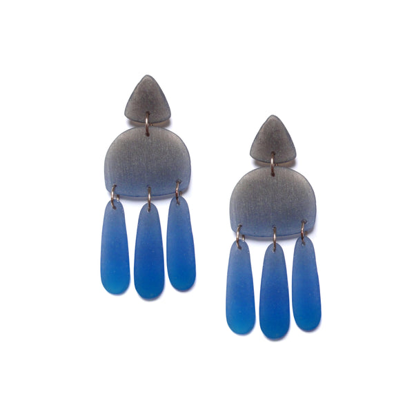 Three Tassel Earrings: Graphite - Royal Blue
