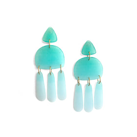 Three Tassel Earrings: Aqua Green - Light Blue