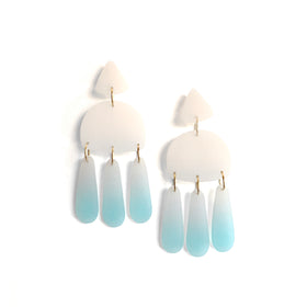 Three Tassel Earrings: Ivory - Caribbean Blue