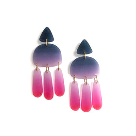 Three Tassel Earrings: Navy - Hot Pink