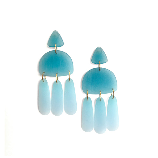 Three Tassel Earrings: Stormy Teal - Baby Blue