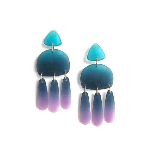 Three Tassel Earrings: Turquoise - Lavender
