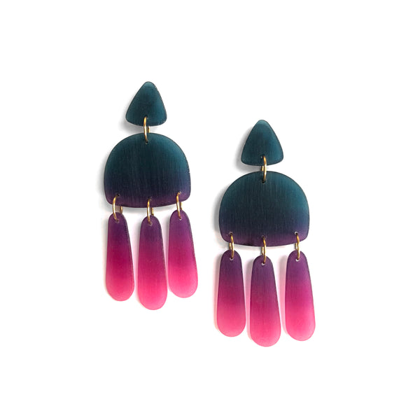 Three Tassel Earrings: Ultramarine - Fuchsia