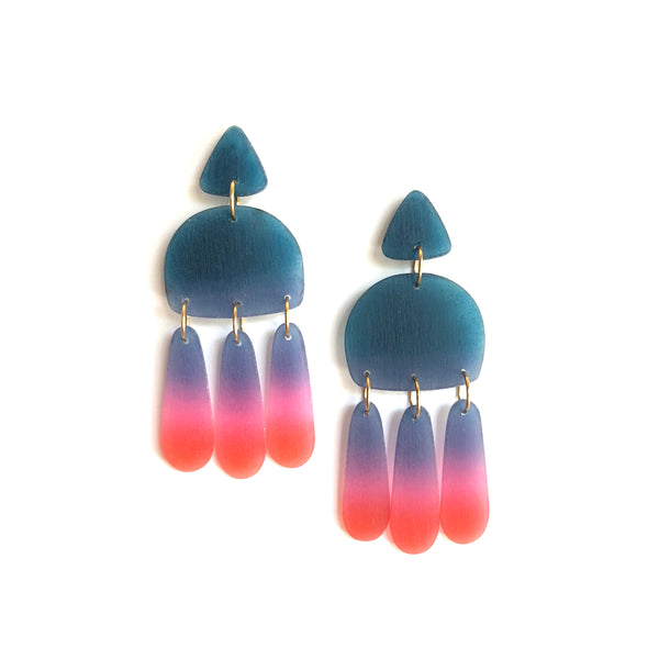 Three Tassel Earrings: Ultramarine - Tangerine