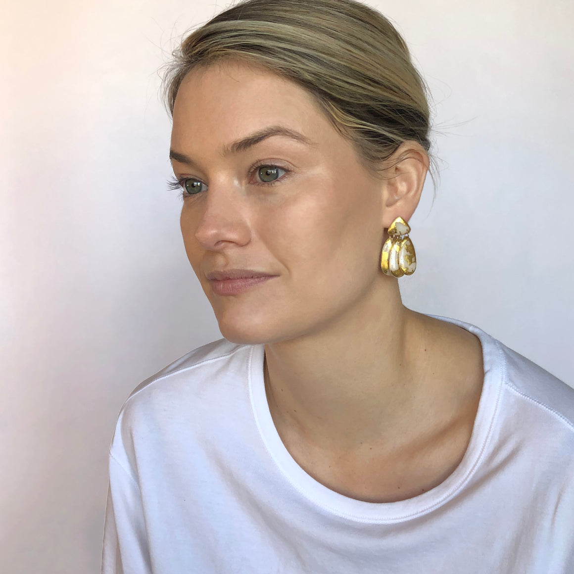 Small Three Tassel Earrings: 18k Gold Leaf Splash
