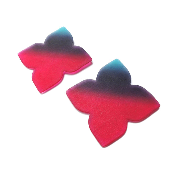 Large Quatrefoil Earrings: Turquoise-Midnight-Magenta