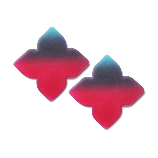 Large Quatrefoil Earrings: Turquoise-Midnight-Magenta