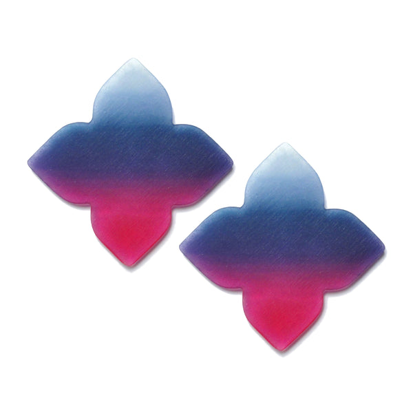 Large Quatrefoil Earring: Light Blue-Navy-Magenta