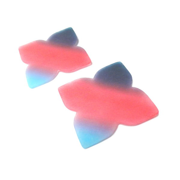 Large Quatrefoil Earrings: Navy-Strawberry-Aqua