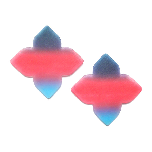 Large Quatrefoil Earrings: Navy-Strawberry-Aqua