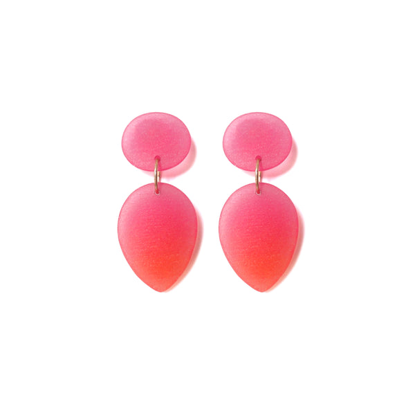 Medium Tear Drop Earrings: Hot Pink - Orange