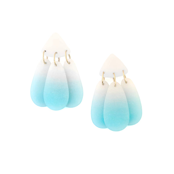 Small Three Tassel Earrings: Ivory - Caribbean Blue