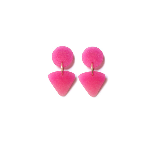 Small Circle Tri Drop Earrings: Hot Pink - Blush