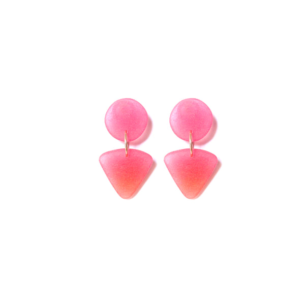 Small Circle Tri Drop Earrings: Electric Pink - Orange