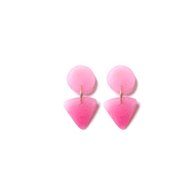 Small Circle Tri Drop Earrings: Petal Pink - Electric Pink