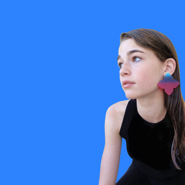 Large Quatrefoil Earrings: Turquoise-Midnight-Magenta