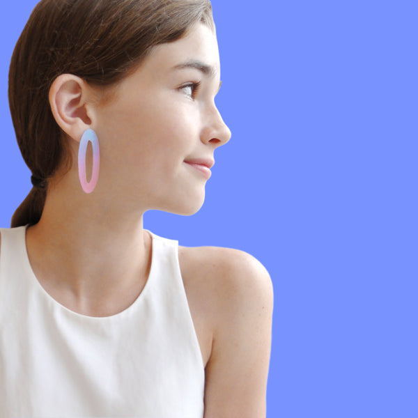 Medium Oval Hoop Earring: Fine Silver Leaf