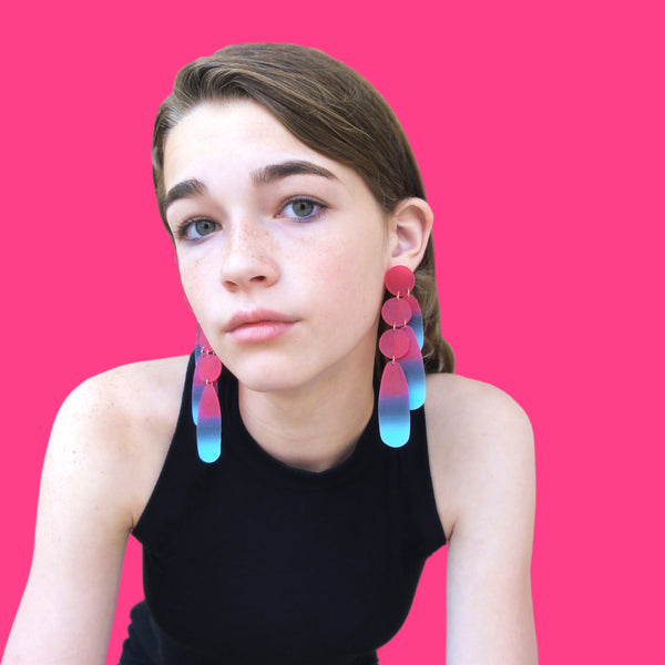 Waterfall Earrings: Red-Midnight-Turquoise