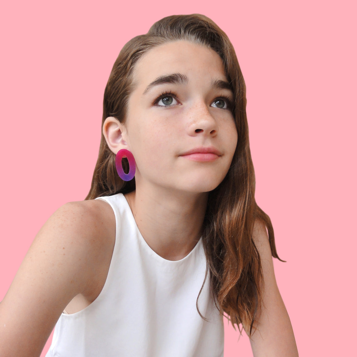 Small Oval Hoop Earrings: Magenta-Violet
