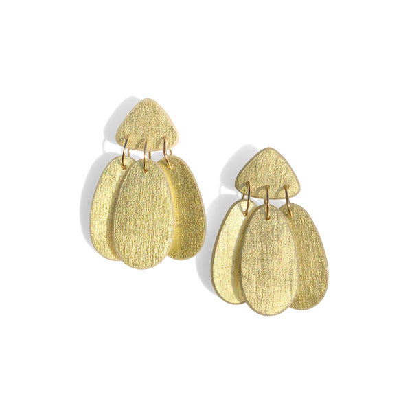 Small Three Tassel Earrings: 18k Gold Leaf, Solid