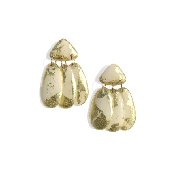 Small Three Tassel Earrings: 18k Gold Leaf Splash