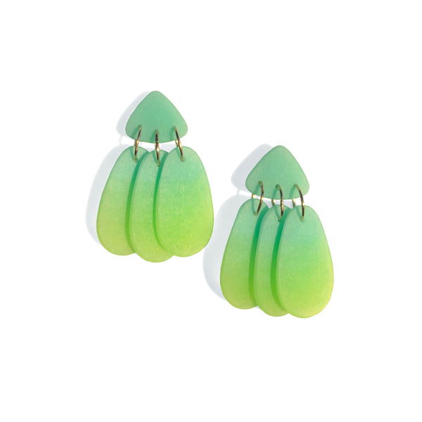 Small Three Tassel Earrings: Aqua Green - Lime Green