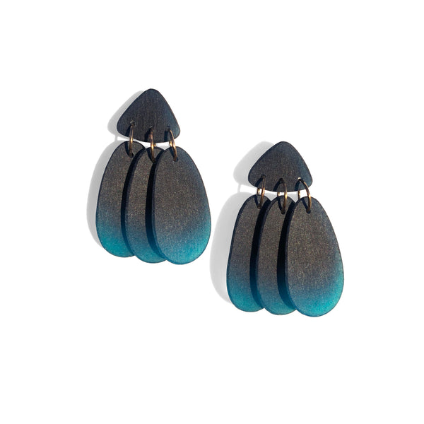 Small Three Tassel Earrings: Midnight Blue - Ocean Blue