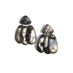 Small Three Tassel Earrings: Silver Leaf Midnight Splash