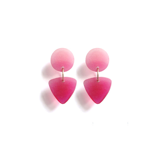 Small Circle Tri Drop Earrings: Petal Pink - Raspberry