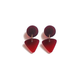 Small Circle Tri Drop Earrings: Garnet - Crimson