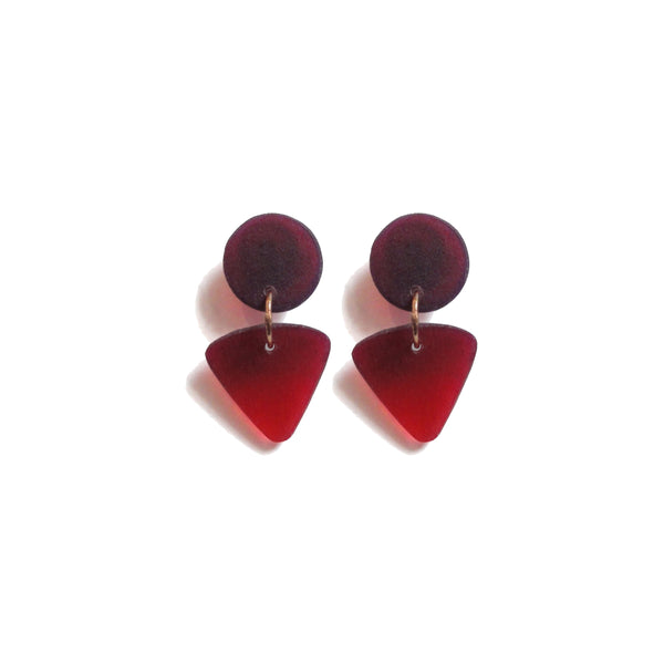 Small Circle Tri Drop Earrings: Garnet - Crimson