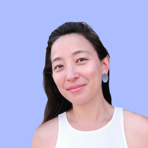 Small Oval Earrings: Ecru - Light Periwinkle