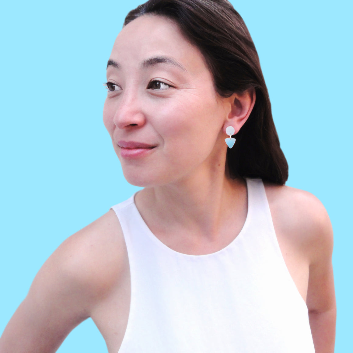 Small Circle Tri Earring: Fine Silver Leaf