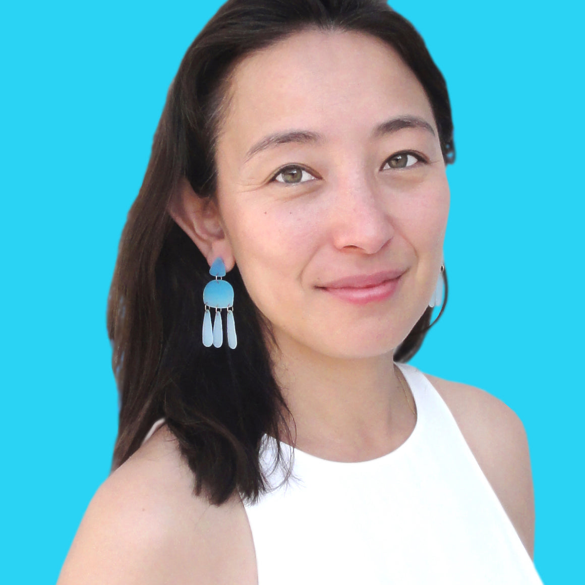 Three Tassel Earrings: Stormy Teal - Baby Blue